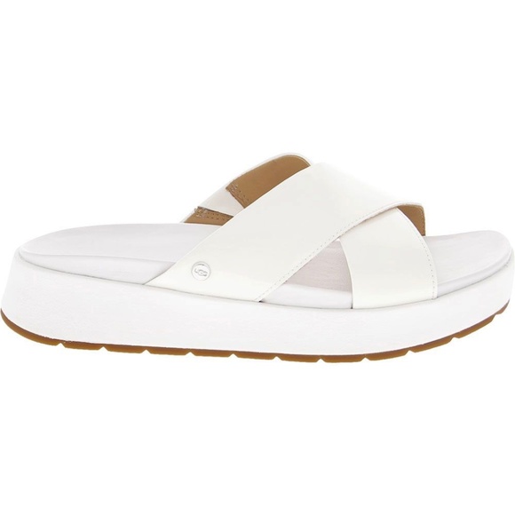UGG Emily Slide Cross Strap Sandals White Patent Leather Platform Slip On 7.5 - Picture 2 of 12